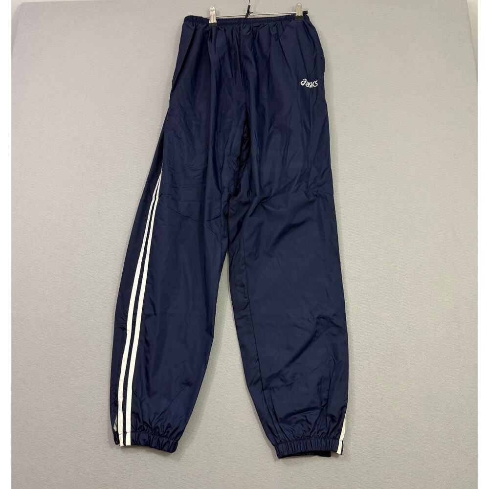 Vintage Asics Windbreaker Track Pants Men's Medium Blue White Striped y2k Swoosh